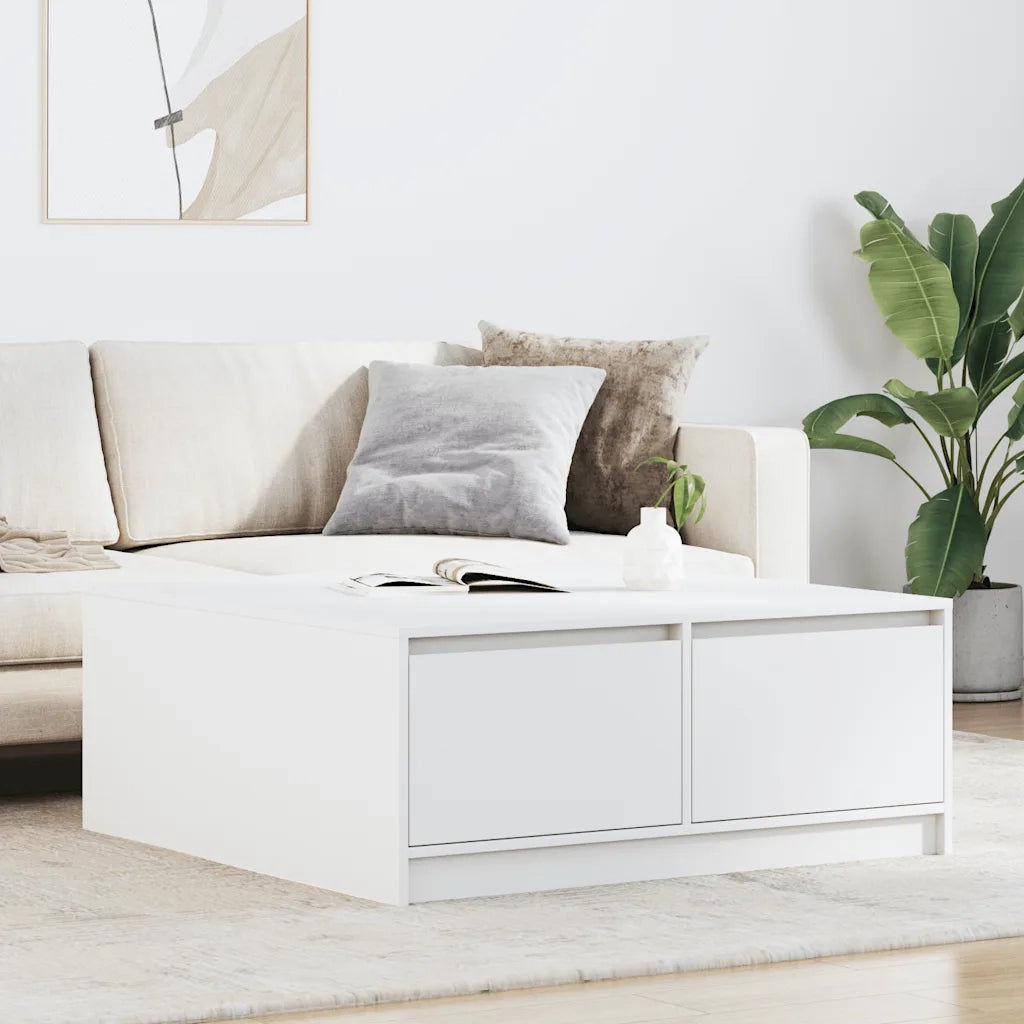 vidaXL Tavolino da Salotto con Cassetti Bianco 100x100x40 cm