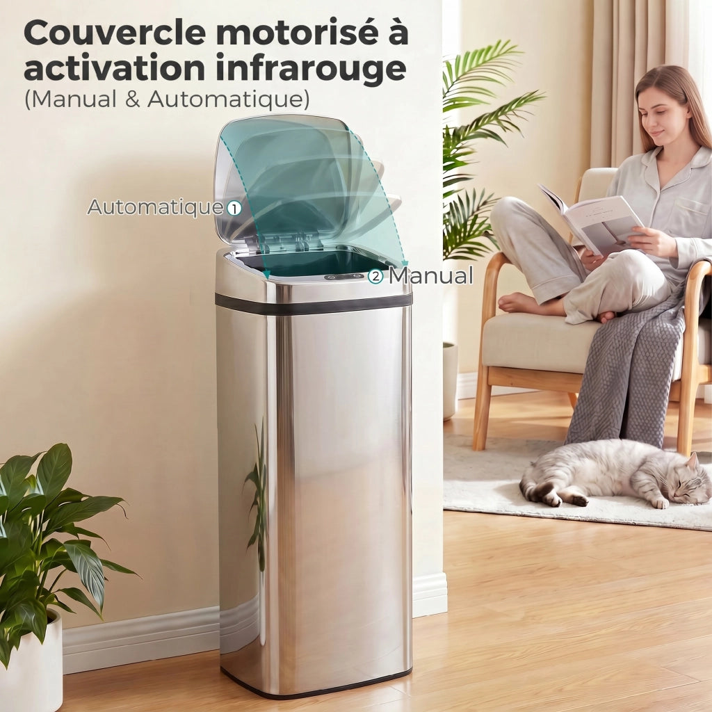 Bidone a Sensore di Movimento Apertura Automatica ¨C zephmum ¨C Acciaio Inox 50 L