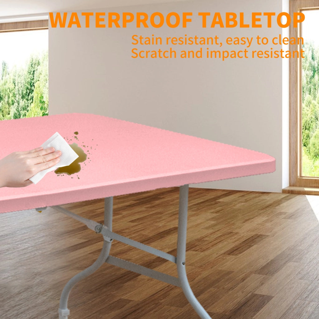 Tavolo da pranzo pieghevole con piano in plastica ad alta densità e struttura in acciaio, per interno ed esterno, rosa