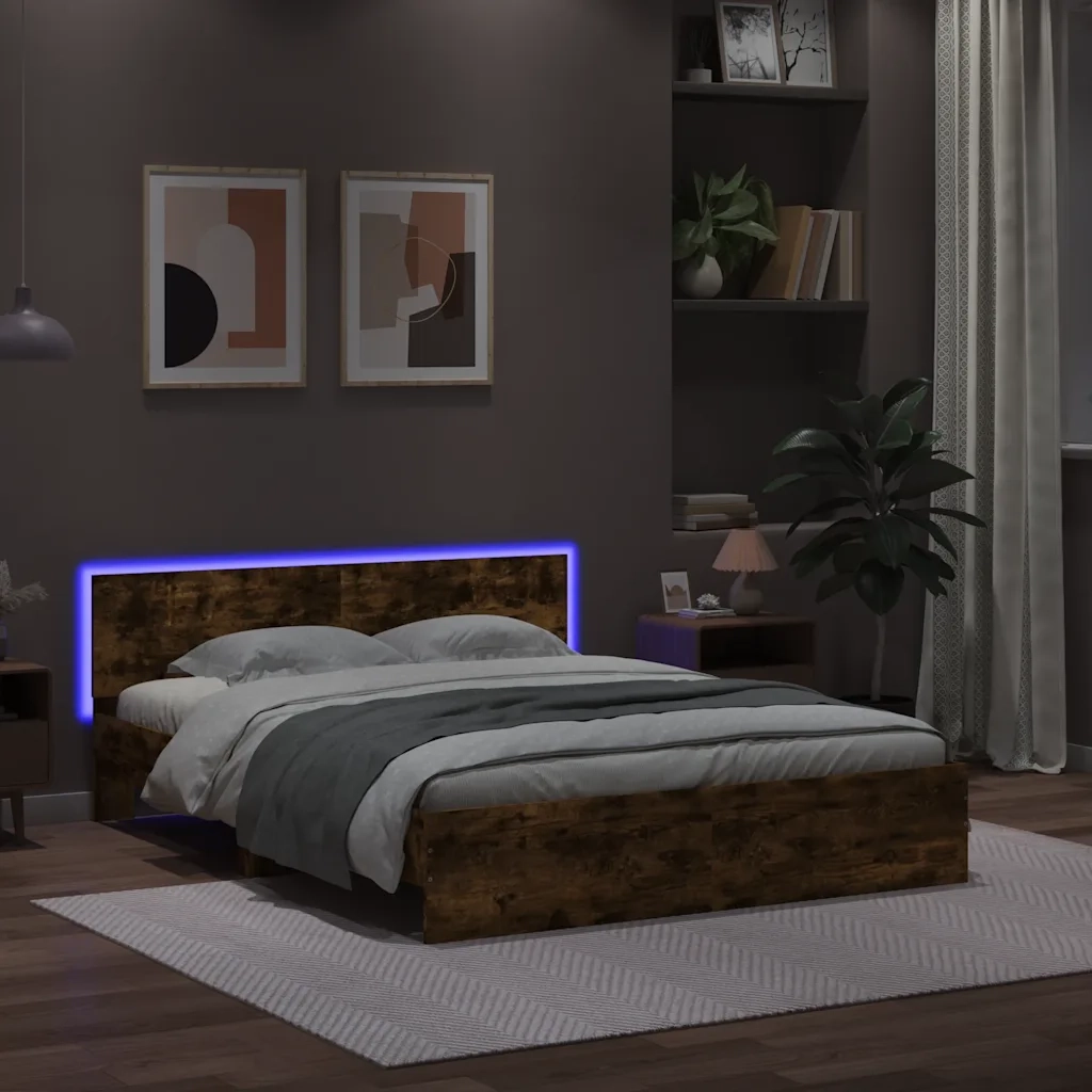 Giroletto con Testiera e LED Rovere Fumo 150x200 cm