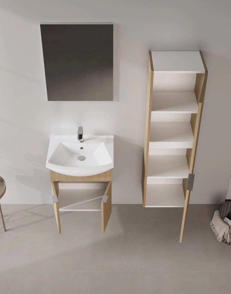 Set mobile lavabo con specchio (2 pezzi) "Purus 55" - 55 x 50 x 58 cm - Rovere