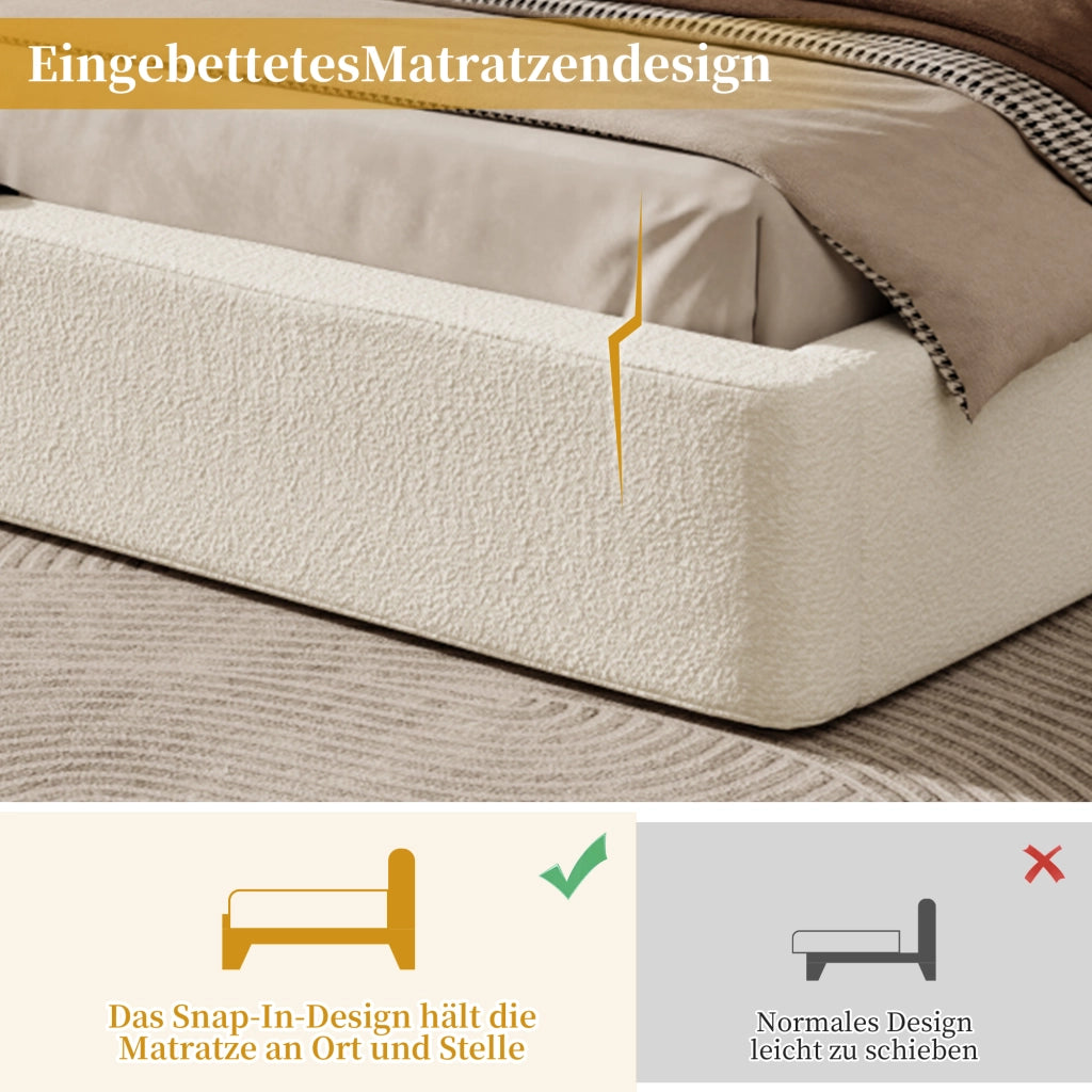 letto imbottito bouclé beige 180 x 200 cm