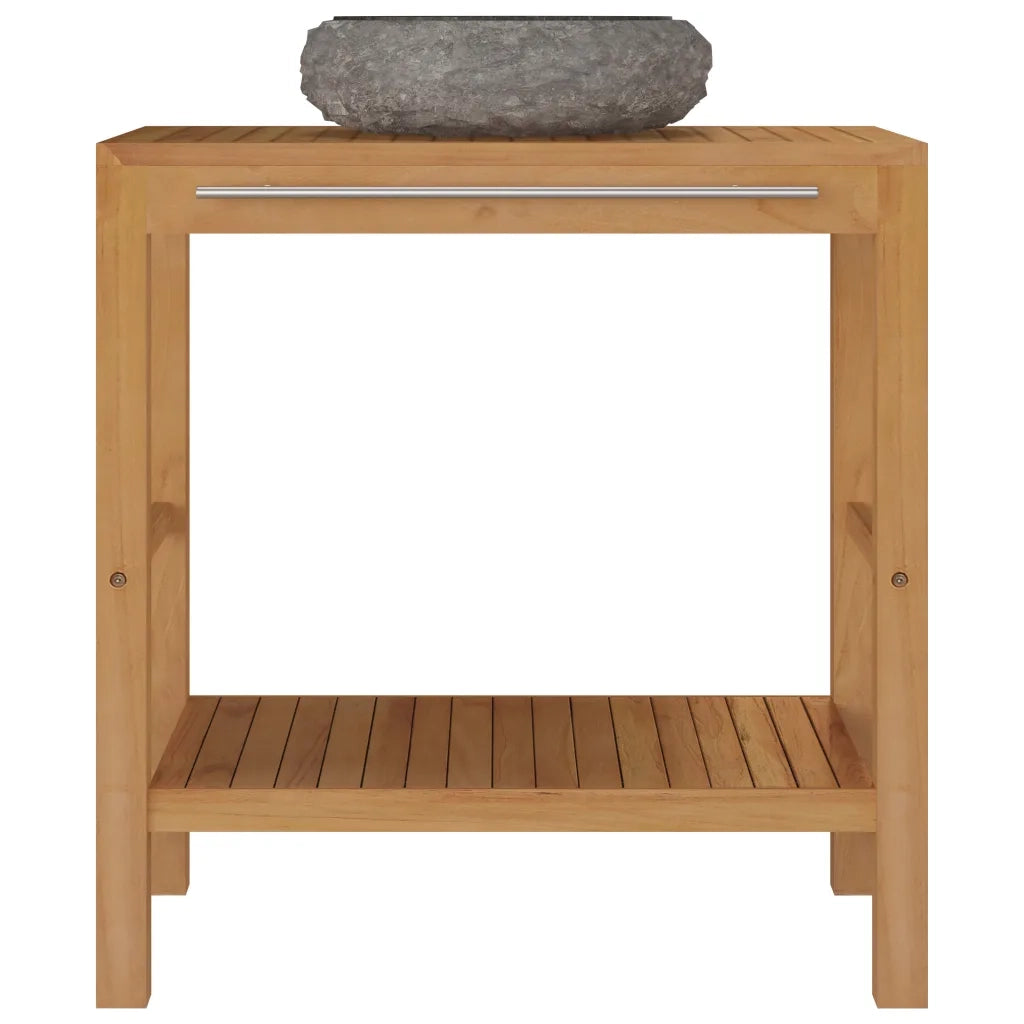 Armadietto da Bagno in Legno di Teak con Lavabo in Marmo Nero