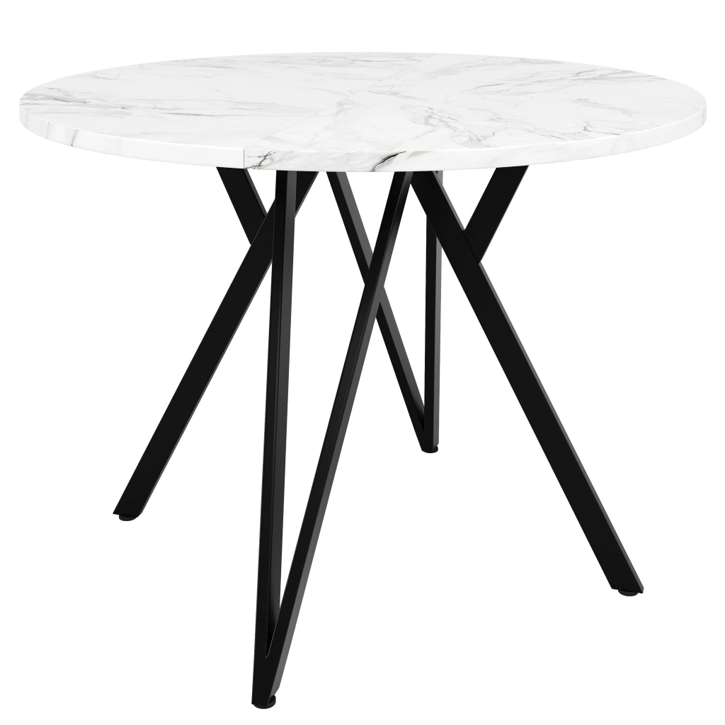 Tavolo da pranzo rotondo per 4 persone con piedi regolabili, finitura effetto marmo, in MDF, nero, 100 × 100 × 76 cm