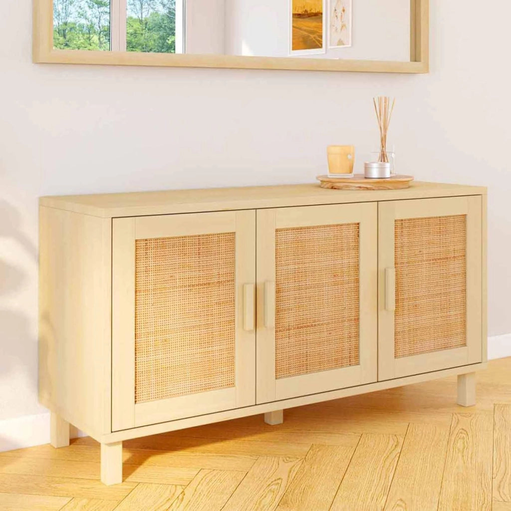 113 cm ELIN Credenza bassa vintage a 3 ante con effetto canna naturale