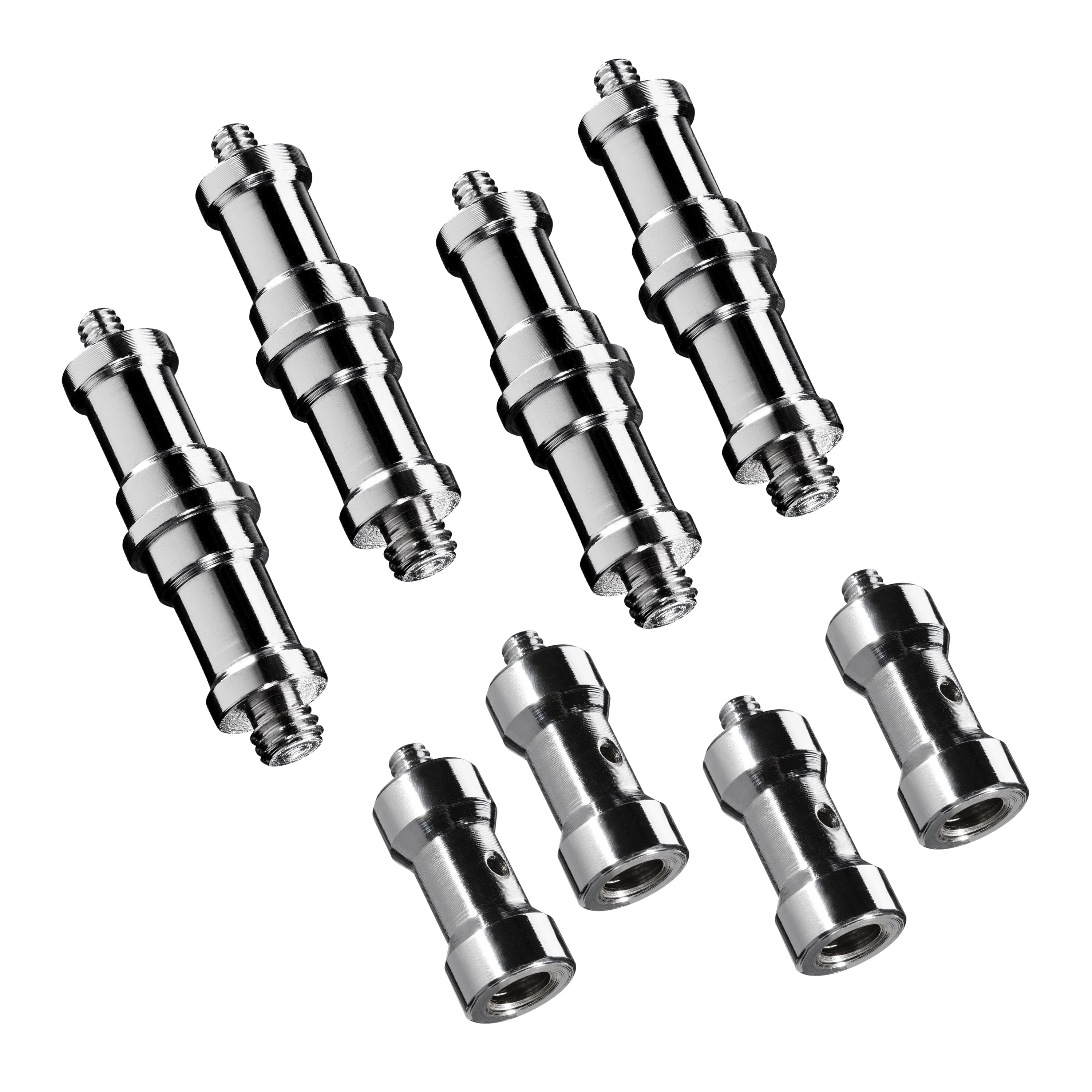 Walimex Set Spigot 4+4 Adattatori per filettatura 3/8“ 1/4” per collegamento accessori foto e video, allestimenti luci servizi fotografici
