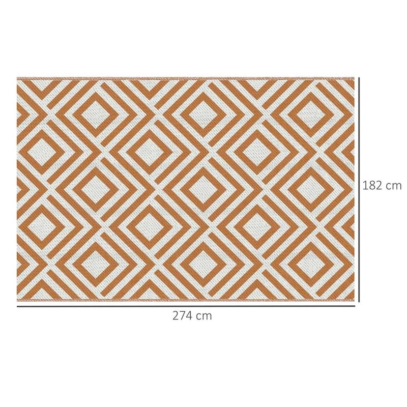 TAPPETO ESTERNO PER BALCONE E TERRAZZA REVERSIBILE CON FANTASIA GEOMETRICA 182X274 CM MARRONE E BIANCO