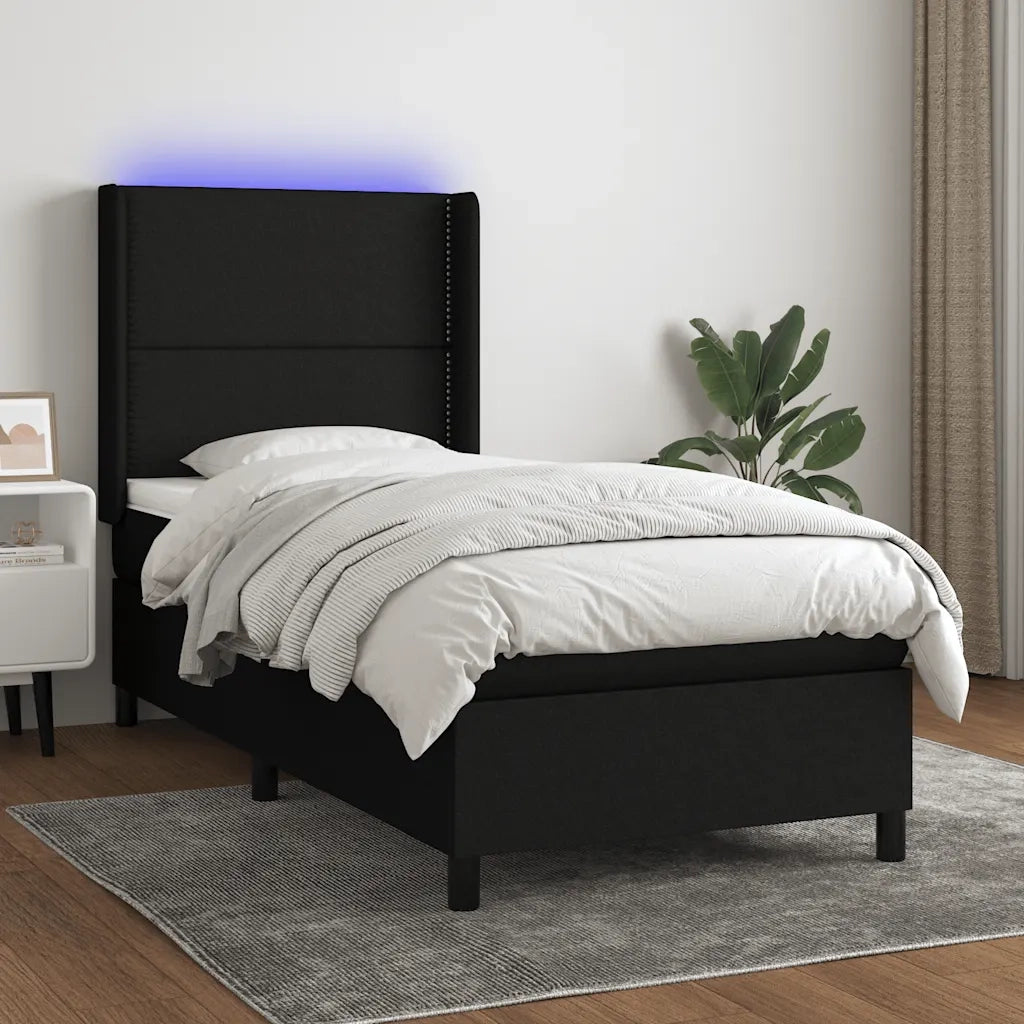 Letto a Molle con Materasso e LED-Struttura Letto con Materasso Nero 80x200 cm in Tessuto 403295