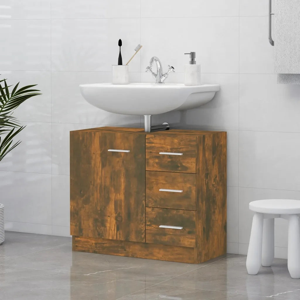 Mobile Lavabo | Armadio Lavabo Rovere Fumo 63x30x54 cm in Legno Multistrato