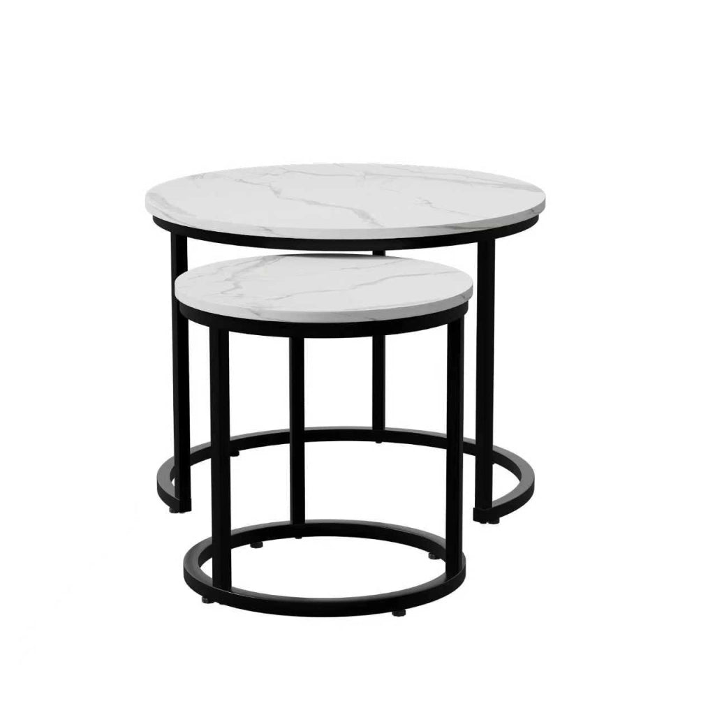 TAVOLO DA SALOTTO ROTONDO SET 2 PEZZI 60x60x45 cm Bianco Ferro e Truciolare