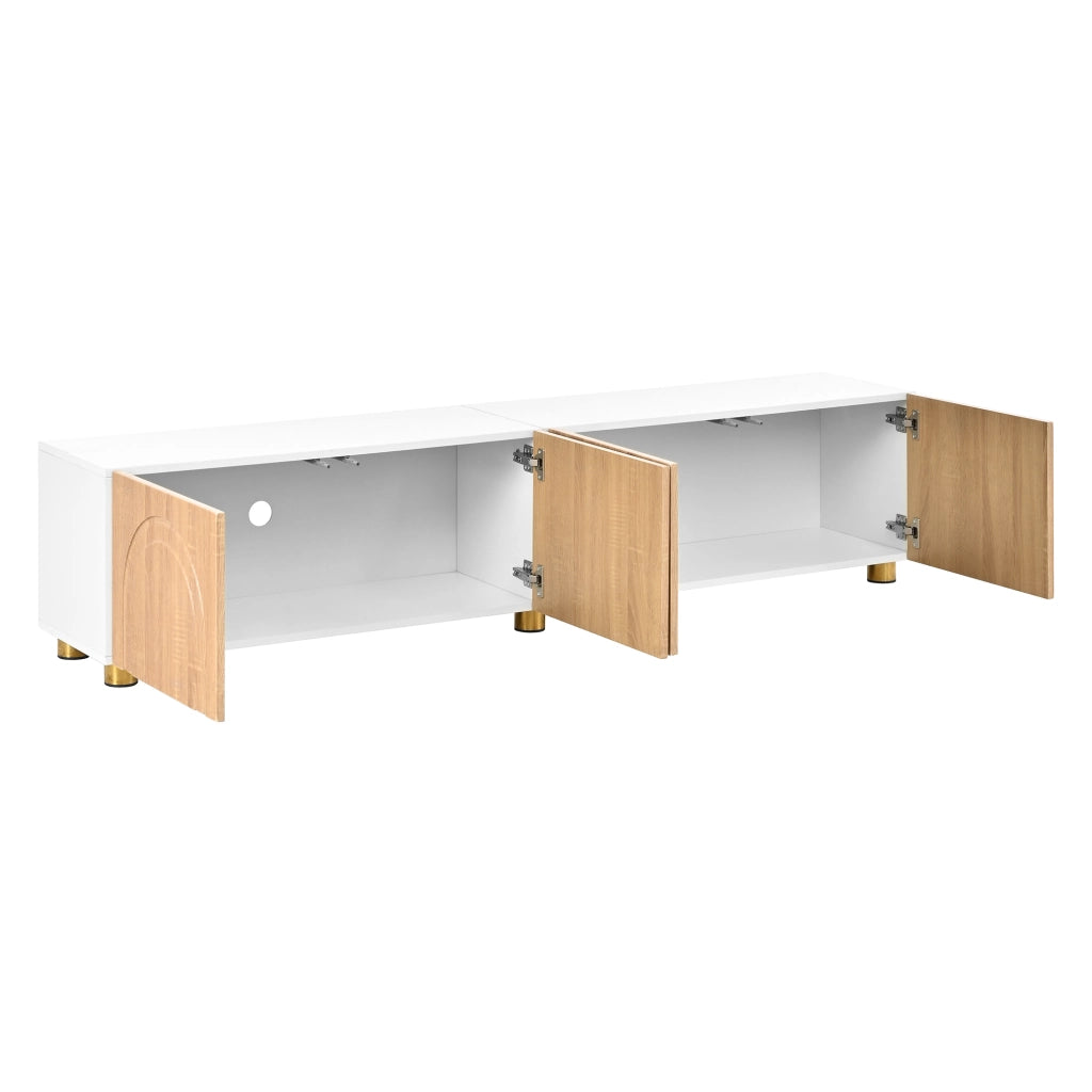 Mobile porta TV con 4 ante e rilievo ad arco, piedi in metallo, per soggiorno, in MDF e truciolare, 180 × 35 × 40 cm