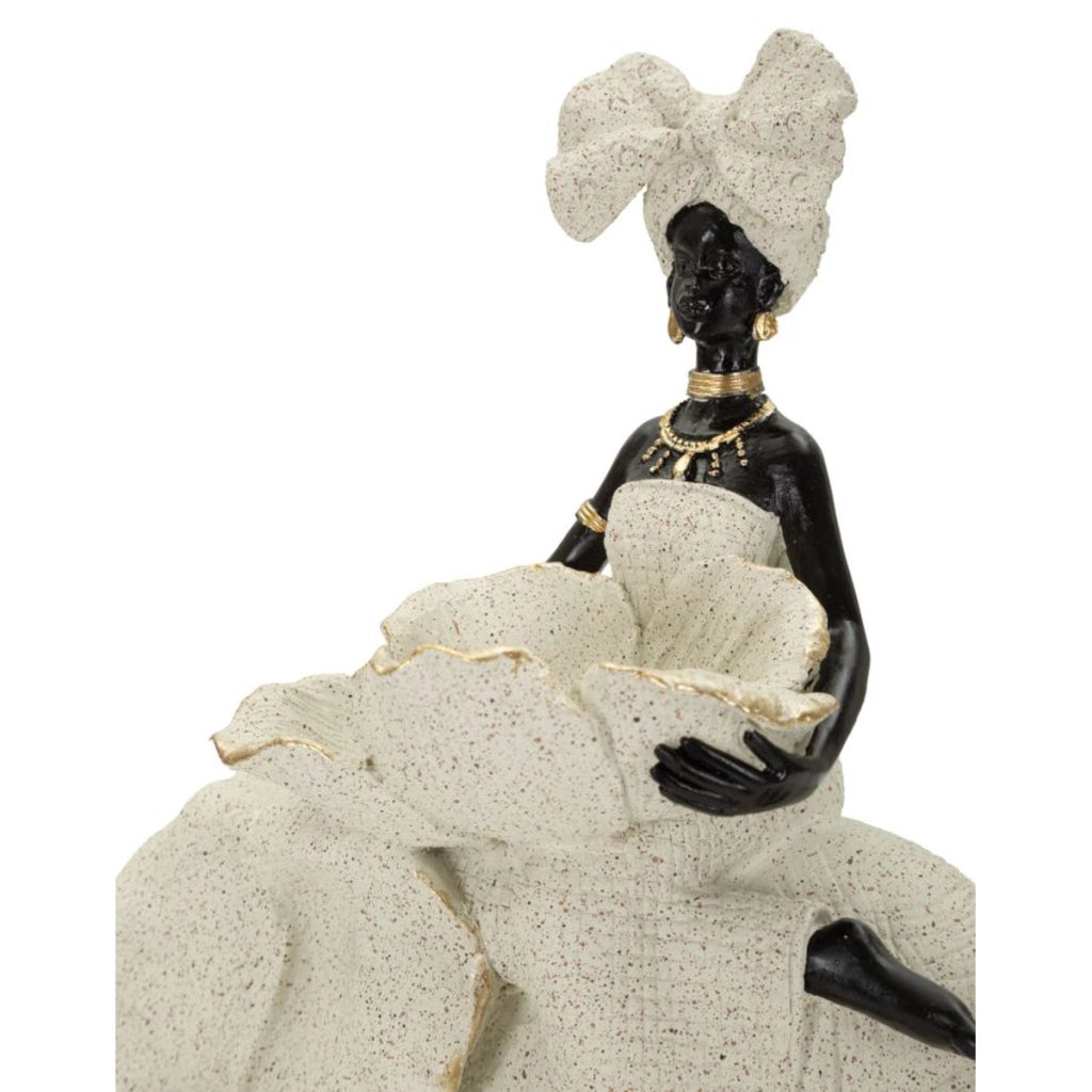 Scultura decorativa etnica donna su elefante in poliresina