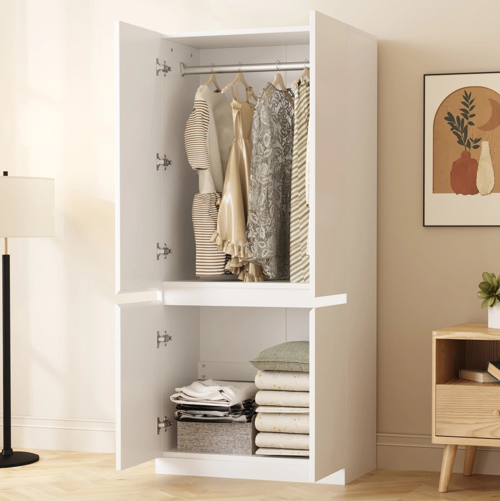 Armadio guardaroba a 2 ante 70 x 40 x 170 cm in legno e MDF bianco