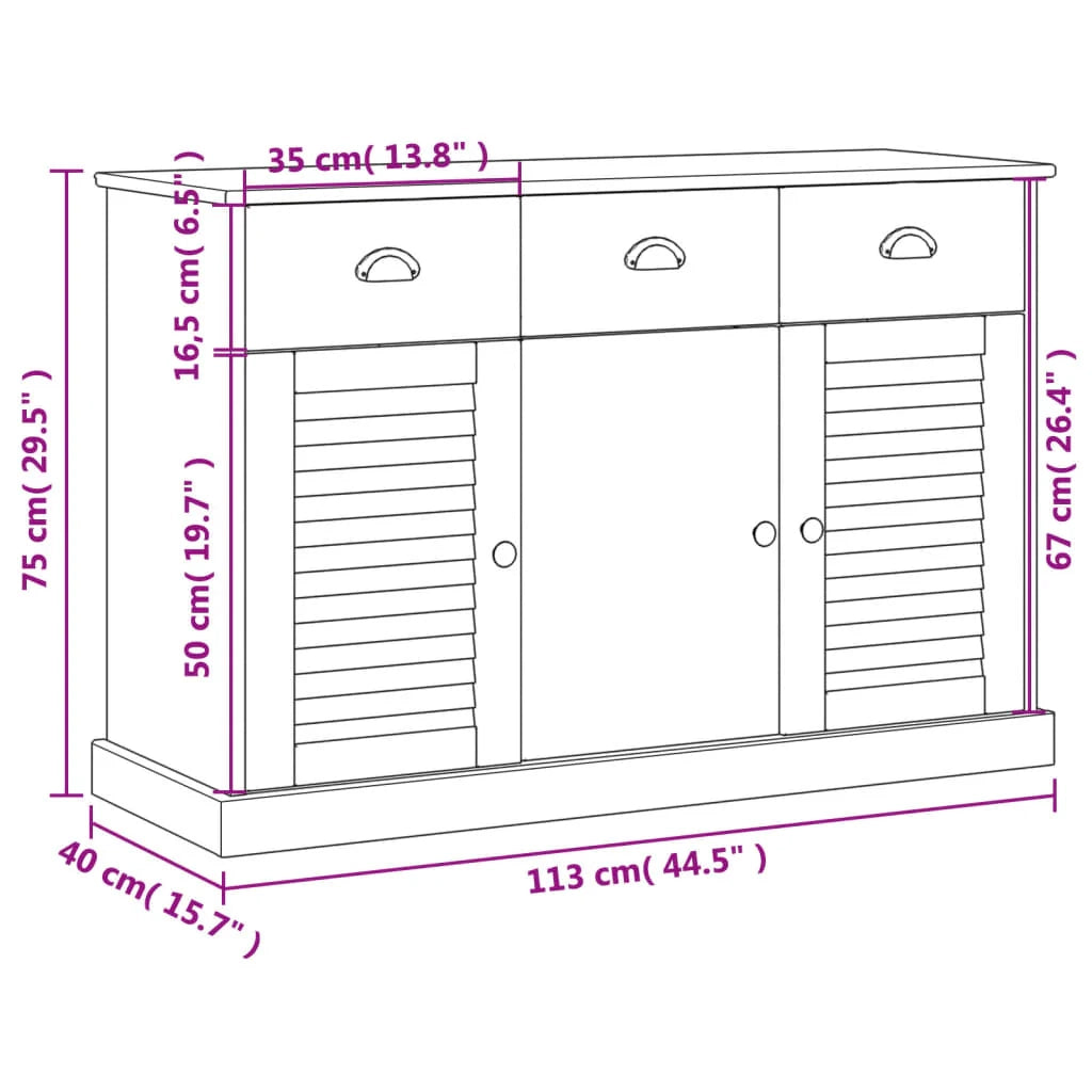 Buffet credenza cassettiera armadio mobile contenitore organizer per cucina soggiorno salotto con cassetti 113 x 40 x 75 cm legno di pino massiccio grigio 02_0030136
