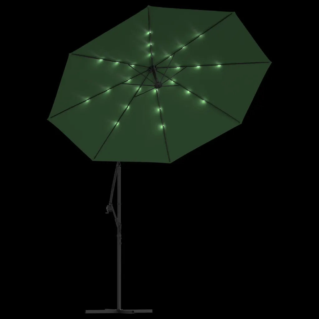 Ombrellone Pensile con Luci LED-Ombrello da giardino balcone 300 cm Verde Palo in Metallo