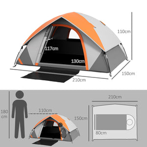 Tenda da Campeggio per 2 Persone Impermeabile 210x150x110 cm Pavimento Esteso Grigio e Arancione