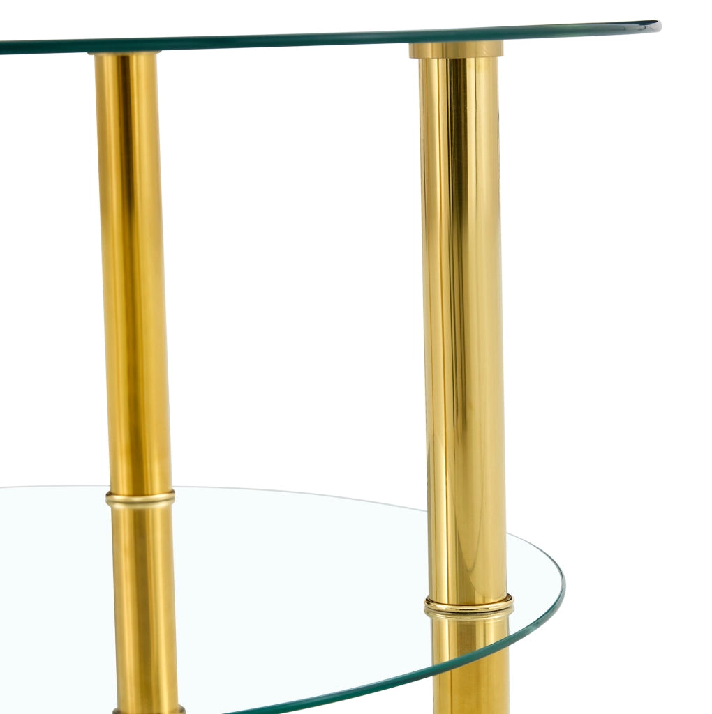 Tavolino da caffè a due livelli 70 cm oro vetro e metallo con ripiano