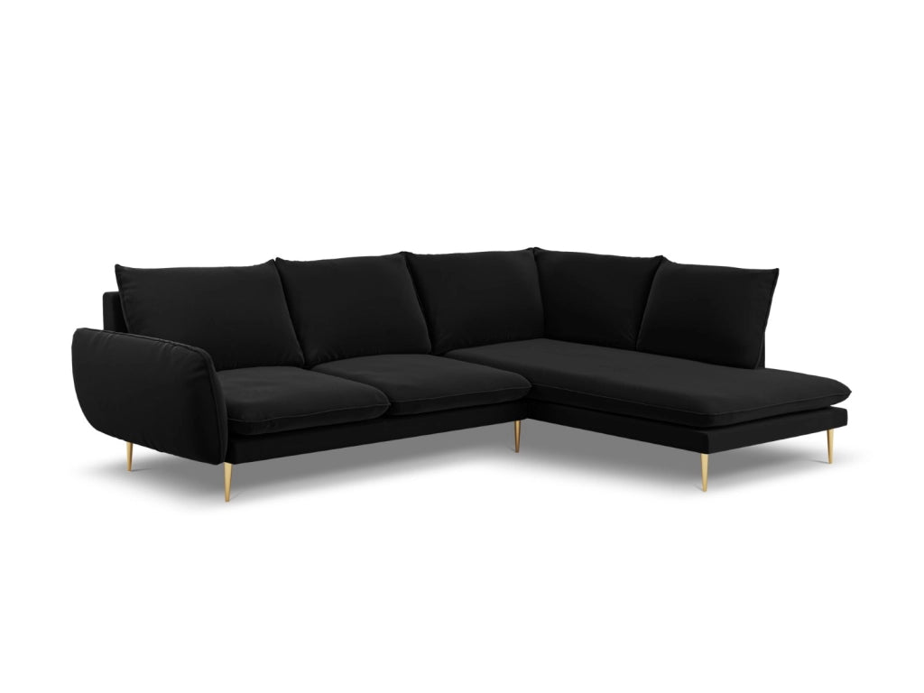 Cosmopolitan Design - Divano angolare destro "Vienna" 6 posti in velluto nero 