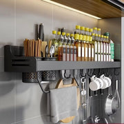 Kruidenrek multifunzionale per parete senza forare, organizzatore per cucina con ganci e becheretti da appendere, 60 cm