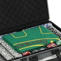 Set da Poker per 10 Giocatori con 400 Fiches, 2 Mazzi di Carte, 5 Dadi, Tappetino e Valigetta Grigia