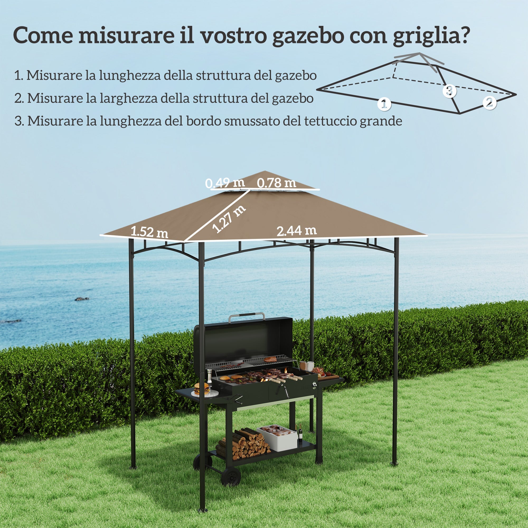Copertura per Gazebo da Giardino 244x152 cm a 2 Livelli in Poliestere 160gsm Cachi