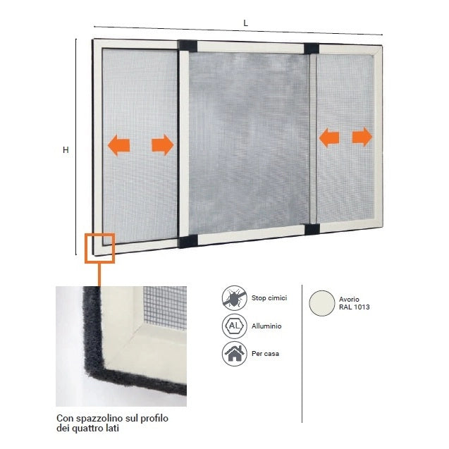 ZANZARIERA ESTENSIBILE 50X70CM AVORIO RAL 1013