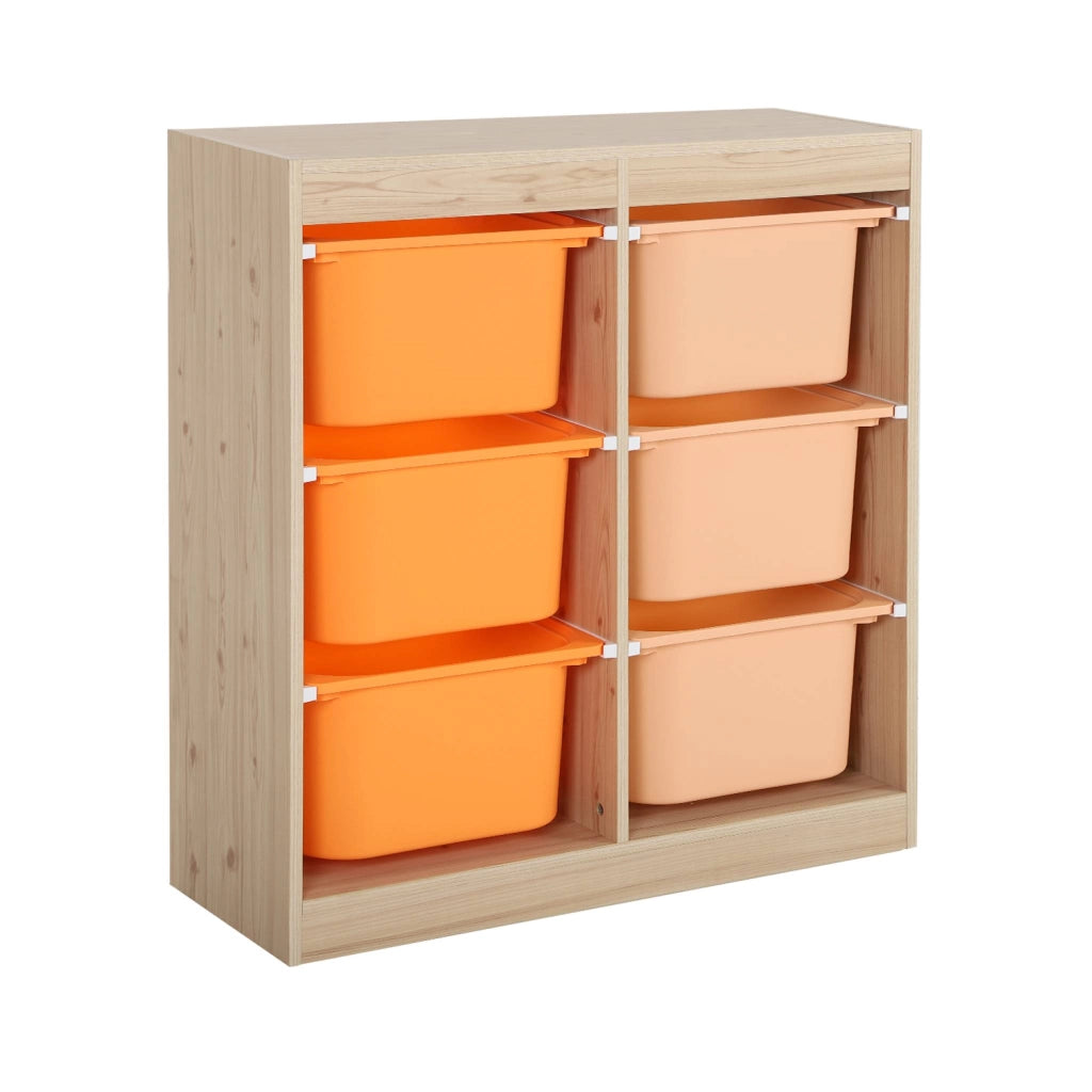 Mobile contenitore per bambini con 6 scatole colorate, arancione