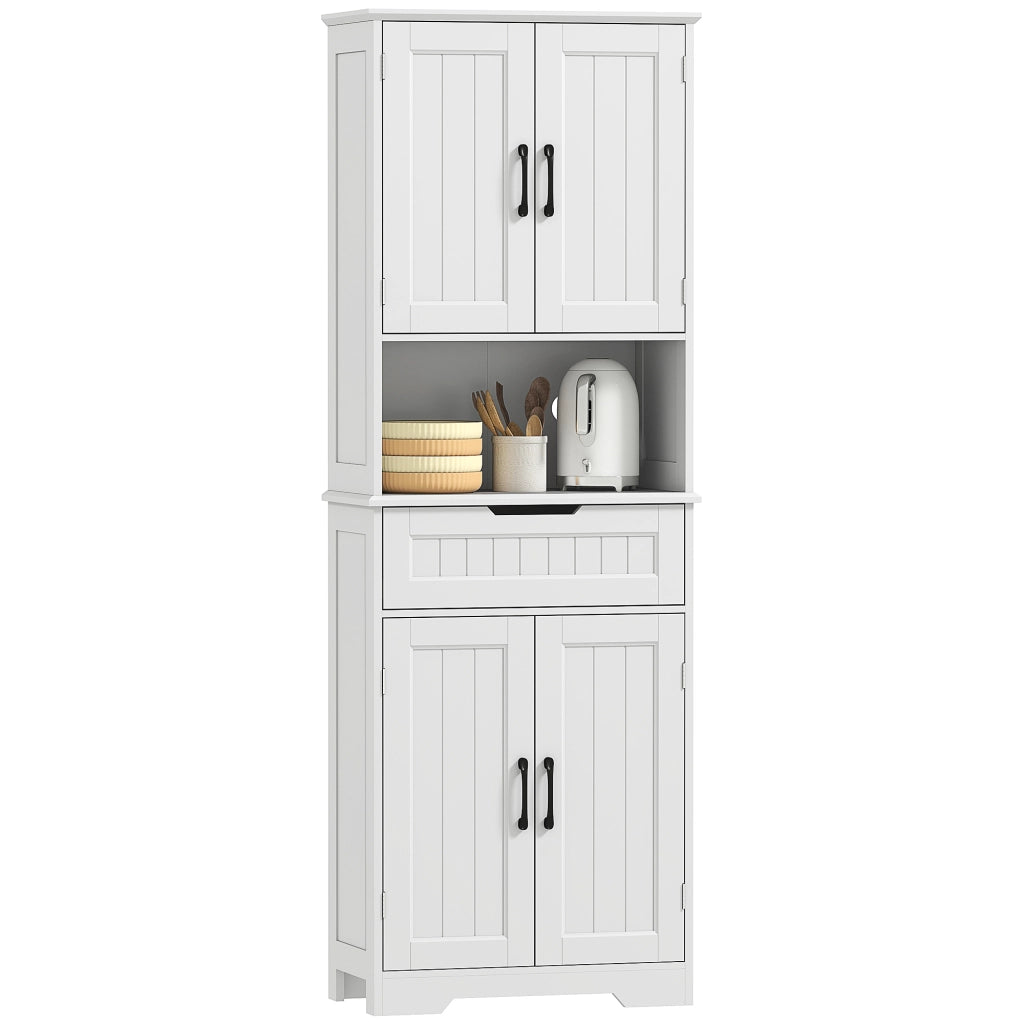 Armadio Cucina con 4 Porte, Cassetto e Ripiani ¨C zephmum ¨C 60x30x172 Bianco