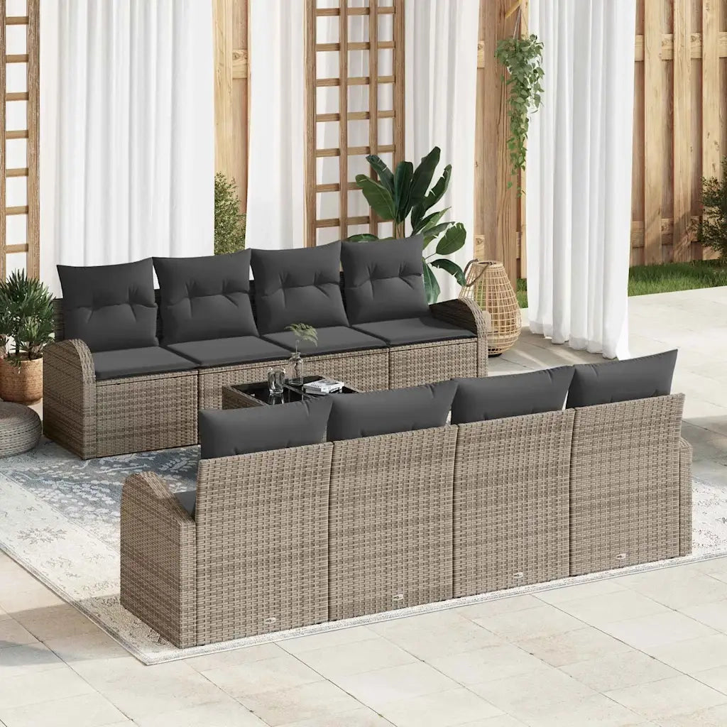 Set Divano da Giardino con cuscino 9 pcs Grigio polyrattan 3354638