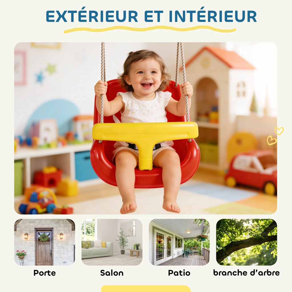 Altalena per bambini ¨C Xylo ¨C con schienale alto, barra di sicurezza, altezza regolabile, rosso e giallo