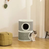 Tiragraffi per gatti in sisal naturale, rivestito di peluche 35,5x35,5x49 cm Beige