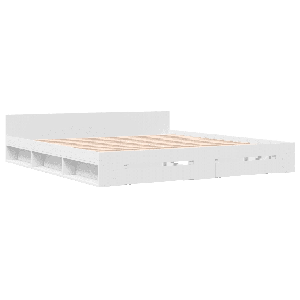Letto matrimoniale | Letto per adulti | Giroletto con Cassetti Bianco 180x200 cm in Legno Multistrato