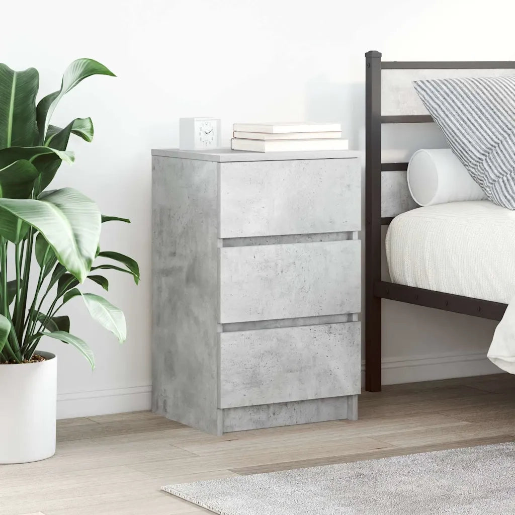Comodino con 3 Cassetti-Tavolino da notte Grigio Cemento 39x35x65 cm