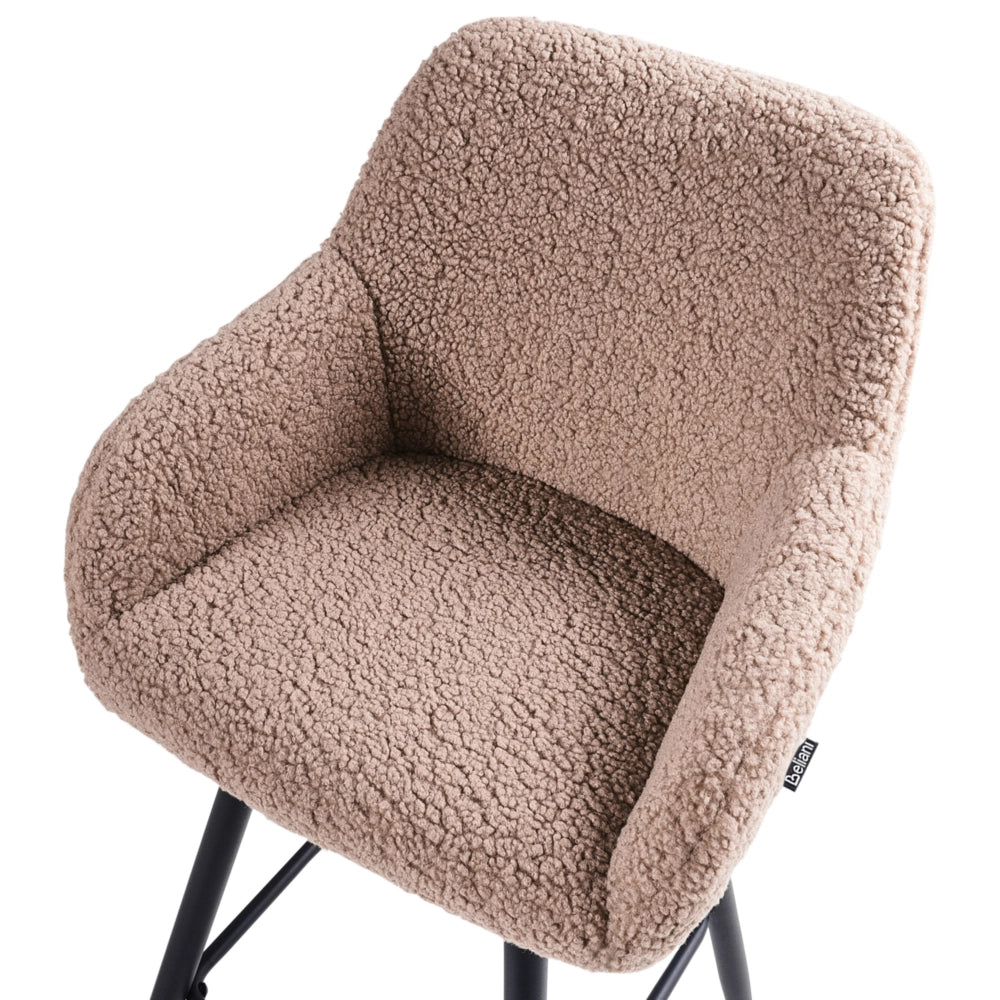 Set di 2 sgabelli da bar in tessuto bouclè tortora con seduta imbottita e gambe in metallo stile moderno soggiorno