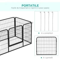 Recinto per Cani di Piccoli Taglia da Interno ed Esterno, Recinzione per Animali Domestici con Rete 6 pz in Acciaio e Metallo, 125x80x70 cm, Nero