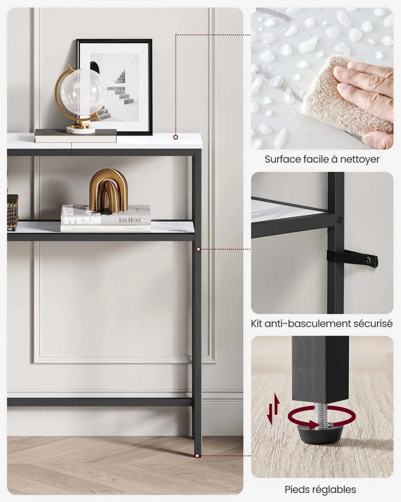 Consolle per ingresso tavolino sottile a 2 ripiani 20 x 120 x 80 cm tavolino laterale con 2 ripiani per soggiorno/camera da letto marmo bianco e nero 12_0005227