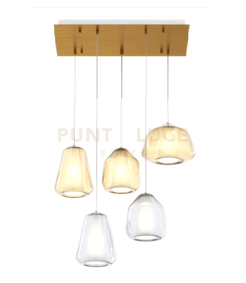 SOSPENSIONE OTTONE SAT. 5 LUCI RETTANGOLARE VETRI (ALPHA AM) (BETA AM + TR) (GAMMA TR + AM) 1176OS-S5 R ABG-TA