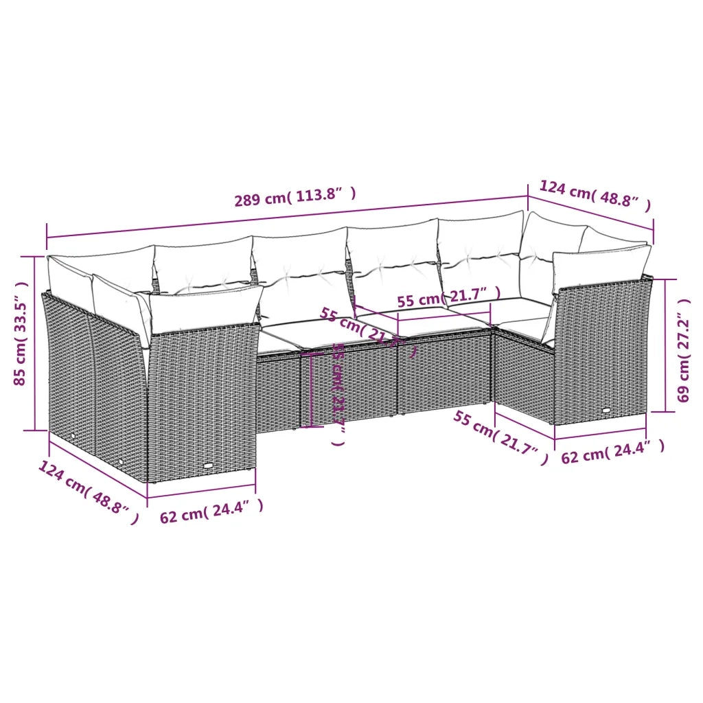 Set Divani da Giardino con Cuscini 7pz Nero Polyrattan 3218116