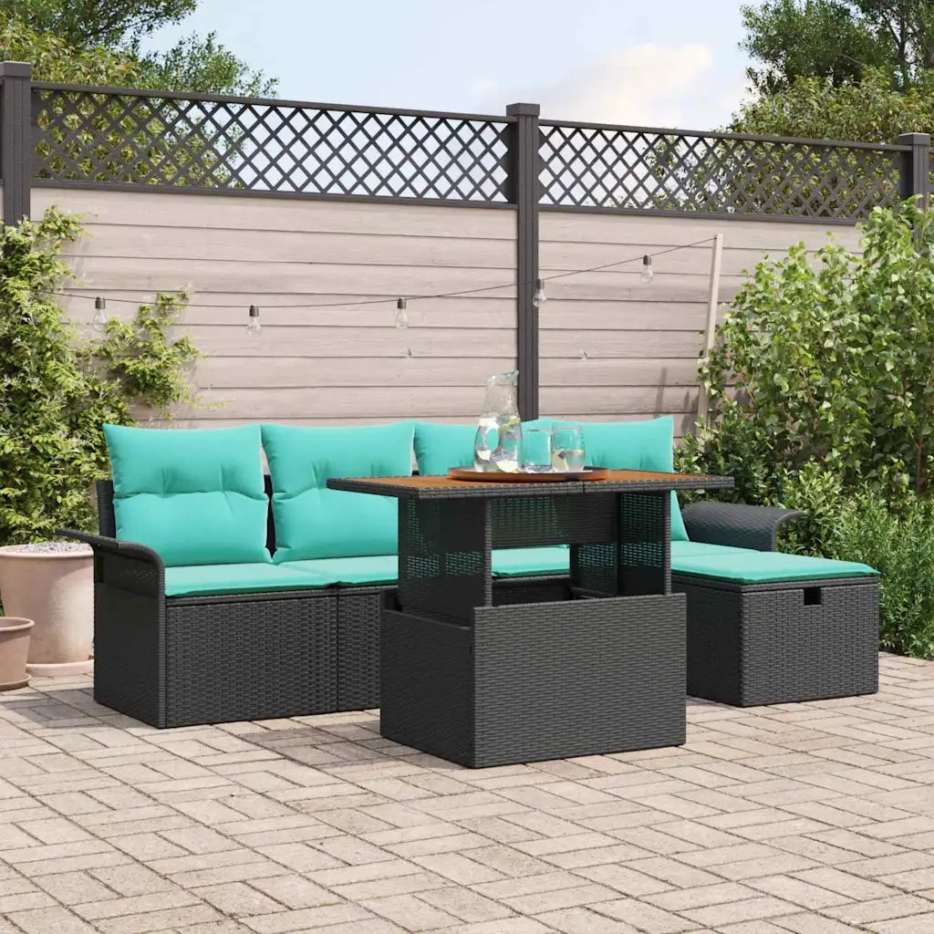 Set Divano da Giardino con cuscino 6 pcs Nero polyrattan 3359910