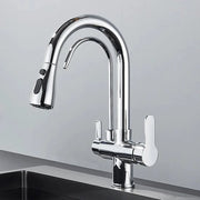 Zuiveratore Acqua per Cucina - Filtrazione Acqua - Maniglia Estensibile a Doppio Giro - Acqua Calda e Fredda per Bevande - Filtro Acqua - Cromo