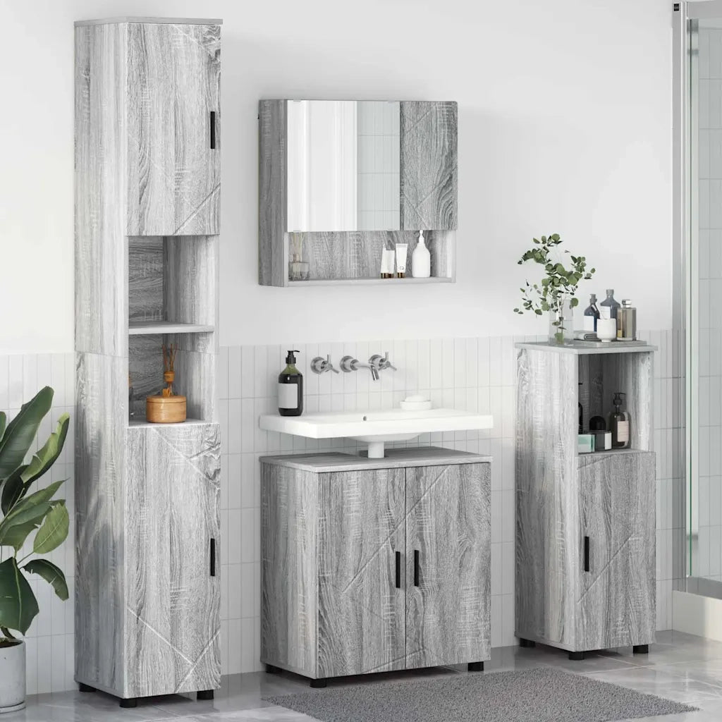 Set di mobili per il bagno con porta 4 pcs Grigio Sonoma 3392969