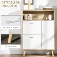 Scarpiera Salvaspazio per 8 Paia di Scarpe con 2 Ante e Armadietto in Legno, 80x25.5x112.5cm, Bianco