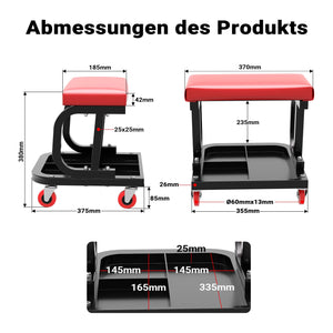Sgabello per officina con ruote; sgabello di montaggio, carrello meccanico con ripiano porta-attrezzi