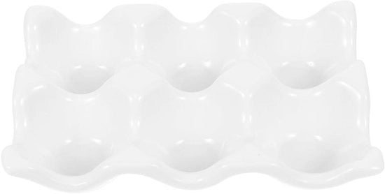 Organizzatore per uova in ceramica per 6 uova, finitura liscia, bianco, organizzatore di uova robusto per cucina e frigorifero