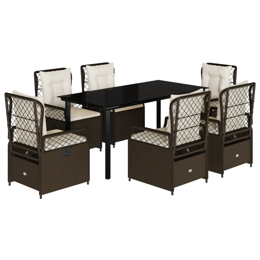 Set da Pranzo da Giardino 7pz con Cuscini in Polyrattan Marrone