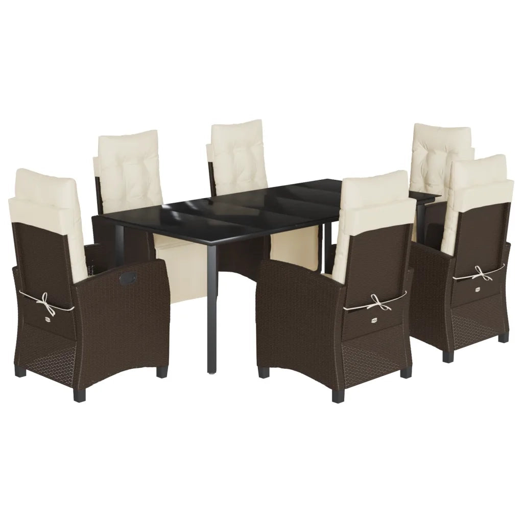 Set da Pranzo da Giardino 7pz con Cuscini in Polyrattan Marrone 3212986