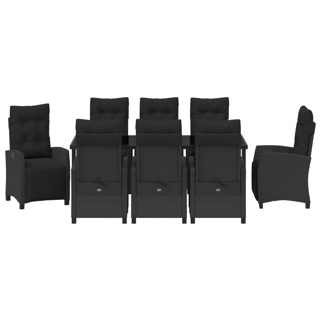 Set da Pranzo da Giardino 9 Pezzi Nero Rattan Poliestere