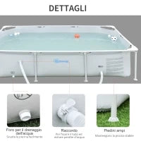 Piscina Fuori Terra Autoportante, Piscina Rigida Rettangolare con Filtro e Valvola in Acciaio e PVC, Grigio, 252x152x65cm