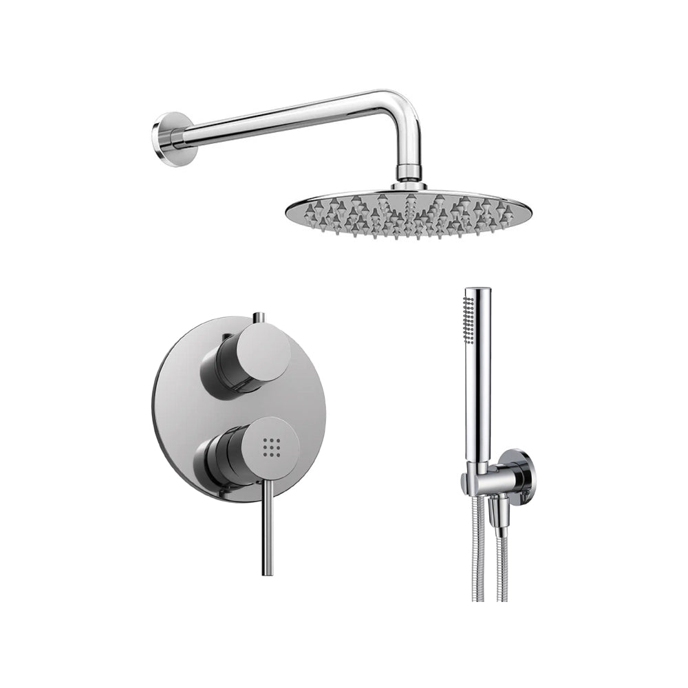 Set doccia completo tondo cromo - Miscelatore, braccio, soffione 30cm e doccino