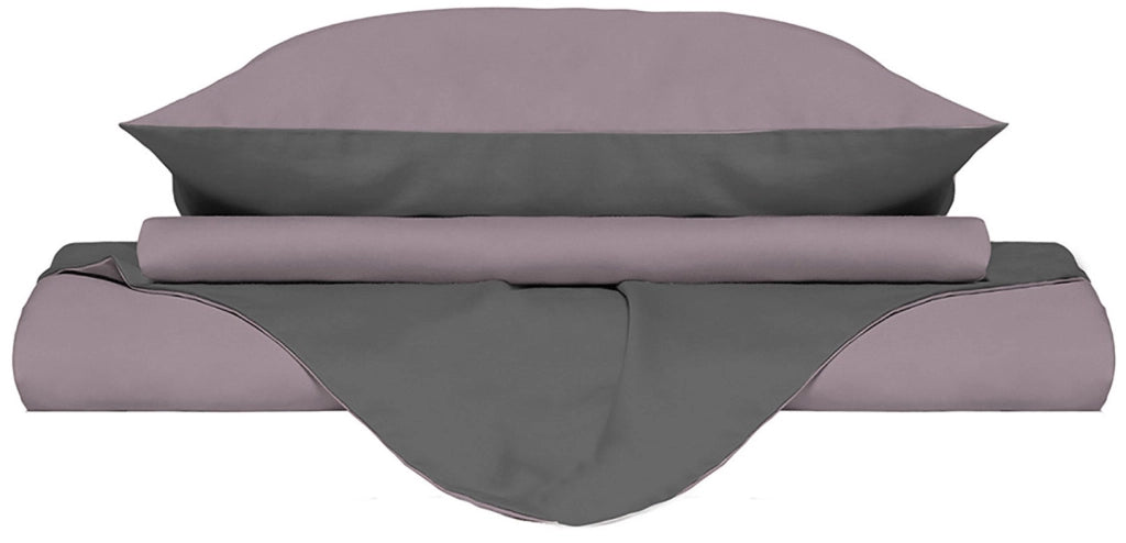 Copripiumino Matrimoniale con Sacco e Federe Doubleface Rosa Antico/Fumo